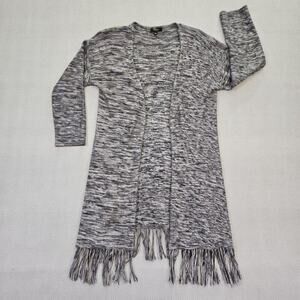Cupio Mid-Length Open Cardigan with Fringe Women's Size Medium Black & Gray Boho